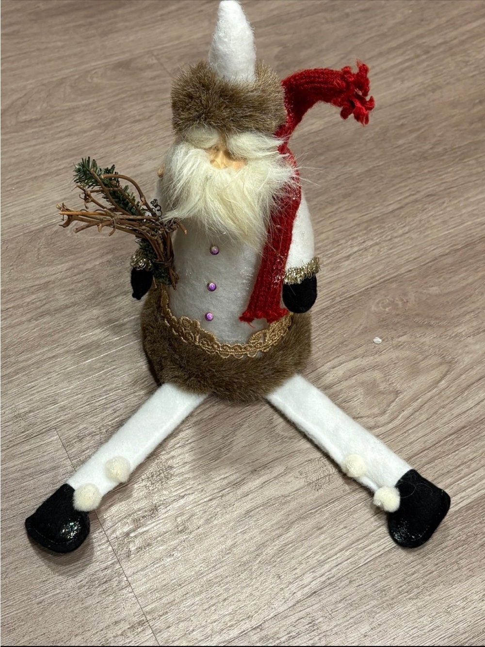 Vintage Scandinavian Santa Gnome Shelf Sitter Christmas Decor Long Legs Holiday